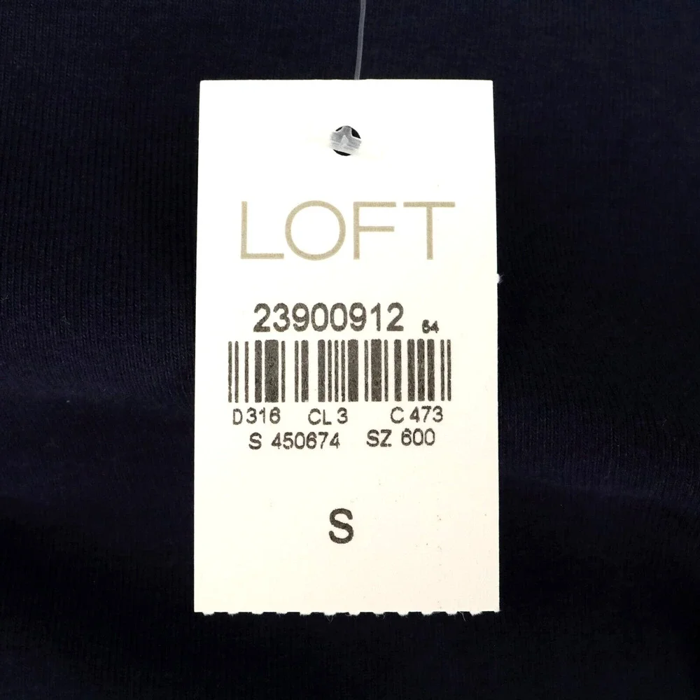 Loft Dress Womens Small Navy Blue Embroidered Bell Slv Stretch Cotton Knit New